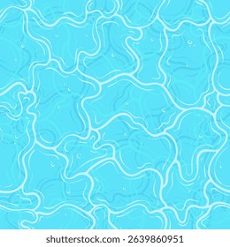 Hand drawn seamless pattern of blue rippled swimming pool, aquatic water surface texture for summertime