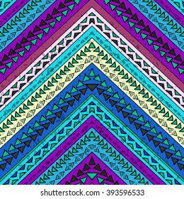 Hand drawn seamless pattern in boho chic style. Abstract wallpaper with ethnic aztec ornament.