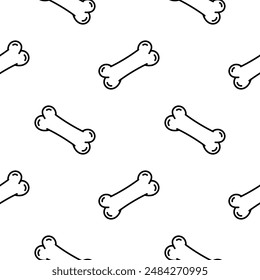 hand drawn seamless pattern of bones black on white background