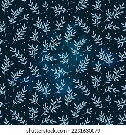 Hand drawn seamless pattern with branches silhouettes in graphic style isolated vector illustration