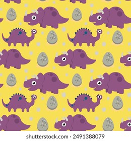 Hand drawn seamless pattern with brown dinosaurs. Perfect for kids fabric, textile, nursery wallpaper. Cute dino design. Vector illustration