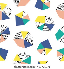 Hand drawn seamless pattern with  brush strokes and geometric figure.