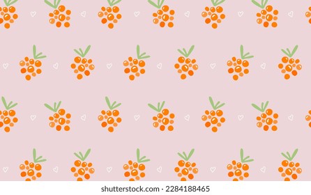 Hand drawn seamless pattern with buckthorn. Cute and modern vector background for wallpaper, menu, backdrop