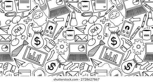 Dibujado a mano sin patrón de Elementos de negocios y finanzas. Estilo de boceto Doodle. Vida laboral independiente moderna doodle transparente