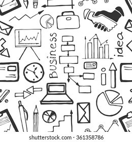 Hand drawn seamless pattern with business icons