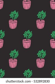 Hand drawn seamless pattern with cacti. Vector illustration in engraving style for decoration, cards, background, wrapping and design.