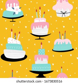 Hand drawn seamless pattern with cakes