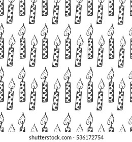 Hand drawn seamless pattern with candles. Happy birthday vector illustration, design elements in doodle style.