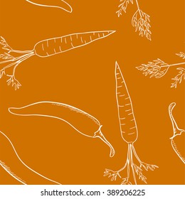 Hand drawn seamless pattern of carrot and chilli pepper . Vector illustration.