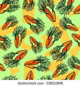 Hand drawn seamless pattern with carrot. Vector food illustration