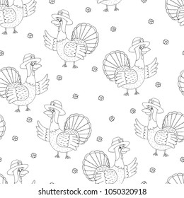 Hand drawn seamless pattern with Cartoon Turkey. Pattern print for kids.