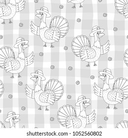 Hand drawn seamless pattern with Cartoon Turkey. Pattern print for kids.