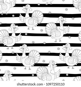 Hand drawn seamless pattern with Cartoon Turkey. Pattern print for kids.