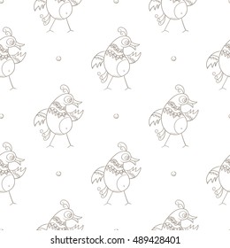 hand drawn seamless pattern with cartoon birds