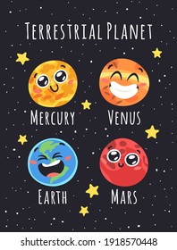 Handgezeichnet Nahtlose Muster mit Childish Illustration Kosmos. Vektorgrafik-Planeten: Merkur, Venus, Erde und Mars im Weltraum. Objekt Cartoon Solar System