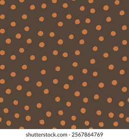 Hand drawn seamless pattern for children's design. Polka dots on brown background.
