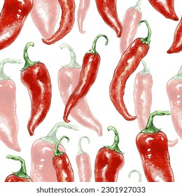 Patrón sin fisuras dibujado a mano con pimientos de chile sobre fondo blanco. Festival de la cosecha del otoño. Ilustración botánica para diseño, impresión o fondo.