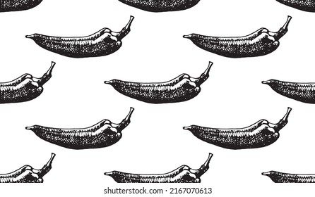 Hand drawn seamless pattern of chilli pepper