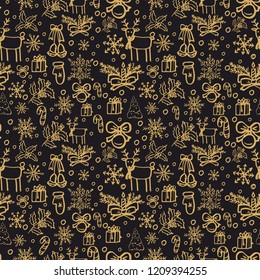 Hand Drawn Seamless Pattern with Christmas Elements. Vector illustration