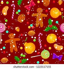 Hand drawn seamless pattern with christmas items. Vector illustration