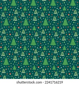 Handgezeichnet nahtlose Muster von Weihnachtsbaum, dekorative bunt Weihnachtskugel, Stern, Schneeflocke. Frohes neues Jahr und Weihnachtsgrafik für Grußkarten, Einladung, Tapete, Umhüllung