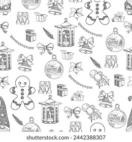 Hand drawn seamless pattern Christmas gift isolated on white background vector illustration	
