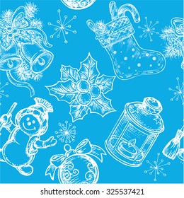 "hand drawn seamless pattern Christmas and happy new year" for design