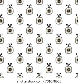 Hand drawn seamless pattern with Christmas Balls. Vector illustration in scandinavian style.