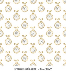 Hand drawn seamless pattern with Christmas Balls. Vector illustration in scandinavian style.