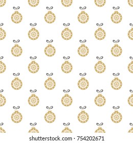Hand drawn seamless pattern with Christmas Balls. Vector illustration in scandinavian style.