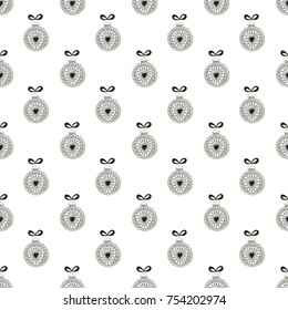 Hand drawn seamless pattern with Christmas Balls. Vector illustration in scandinavian style.
