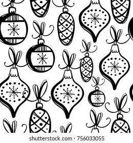 Hand drawn seamless pattern with Christmas Balls.