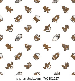 Hand drawn seamless pattern for Christmas and New Year winter Holidays. Outlint sketch set of vector illustration.