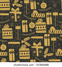 Hand Drawn Seamless Pattern with Christmas Elements.