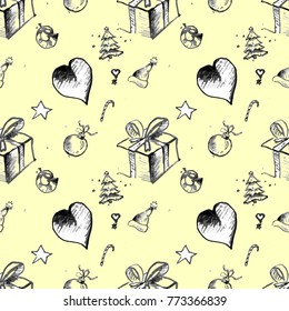 Hand drawn seamless pattern with christmas attributes
