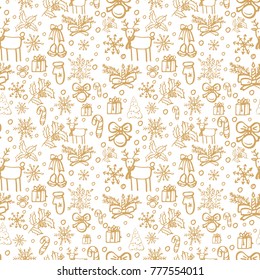 Hand Drawn Seamless Pattern with Christmas Elements. 