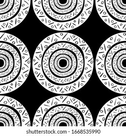 Hand drawn seamless pattern with circle frames. Vector illustration. EPS 10