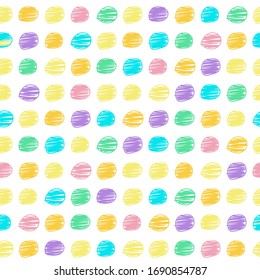 Hand drawn seamless pattern with circles, dots. Trendy endless geometric background. Tiling repeat ink texture