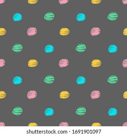 Hand drawn seamless pattern with circles, dots. Trendy endless geometric background. Tiling repeat ink texture