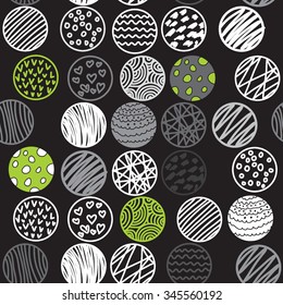 Hand Drawn seamless pattern with circles. Background with round shape elements.