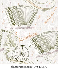 hand drawn seamless pattern of classical musical instruments