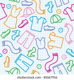 hand drawn seamless pattern with clothes and shoes