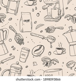Hand drawn Seamless pattern with coffee party Collection
