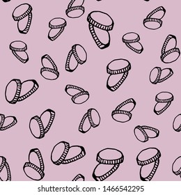 Hand Drawn seamless pattern coins doodle. Sketch style icon. Decoration element. Isolated on white background. Flat design. Vector illustration.