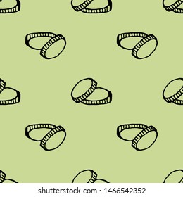 Hand Drawn seamless pattern coins doodle. Sketch style icon. Decoration element. Isolated on white background. Flat design. Vector illustration.