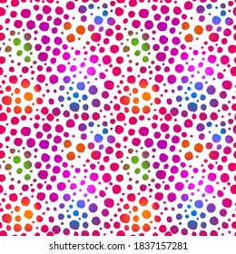 Hand drawn seamless pattern. Colored hand drawn small round spots on white background. Abstract background.