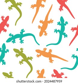 Hand Drawn Seamless Pattern of Colorful Lizards