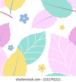 Handgezeichnet nahtloses Muster mit bunten Blumen und Pflanzen auf weißem Hintergrund. Vektorgrafik
