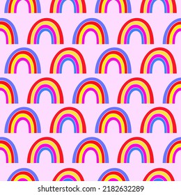 Hand drawn seamless pattern of colorful summer rainbows