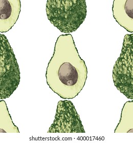hand drawn seamless pattern with colorful avocado